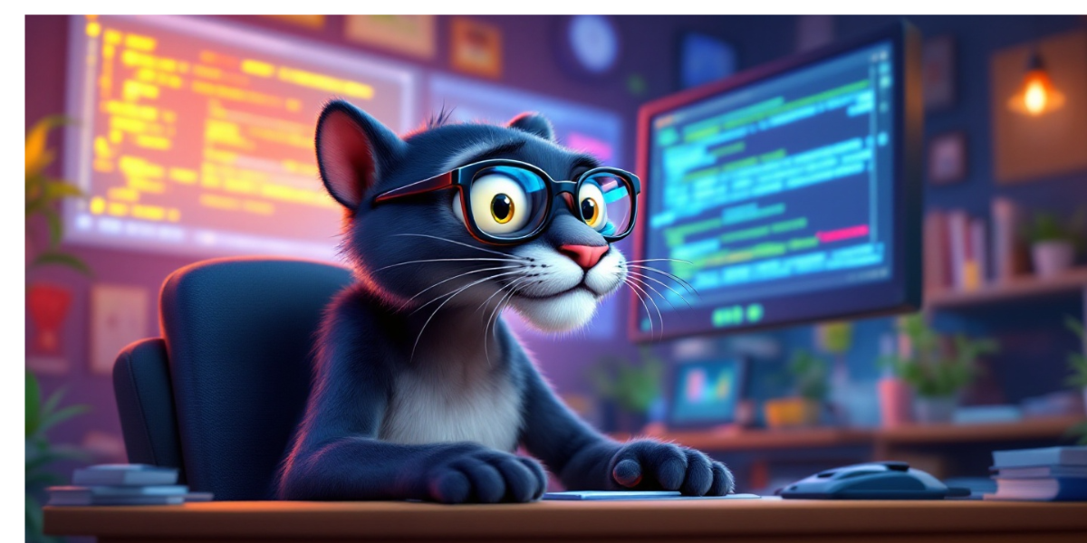 a careful panther wearing archive glasses saving articles on secure floating screen displays